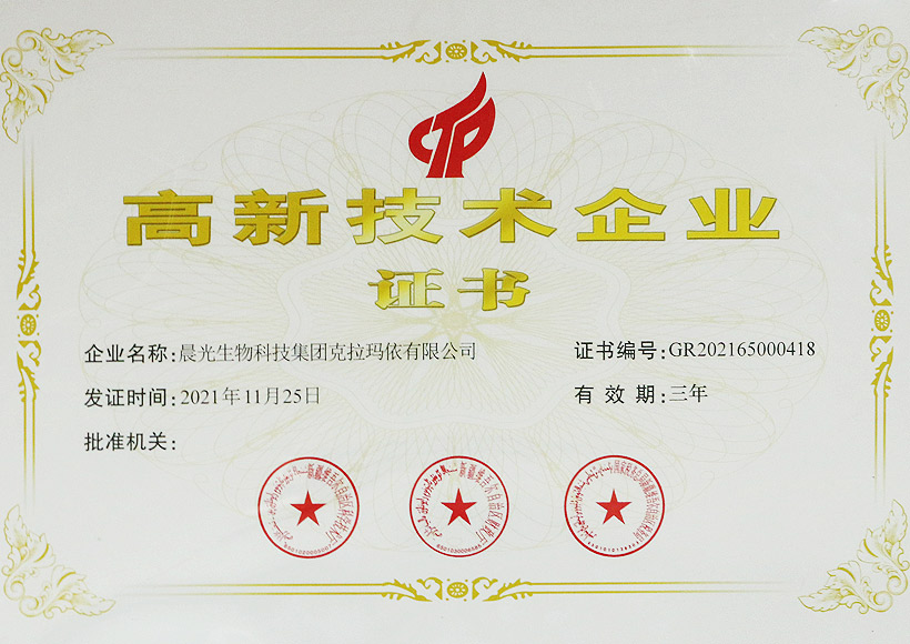 克拉瑪依公司高企證書（2021年）